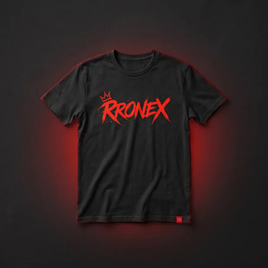 Black RRONEX Signature Tee with a fire-red logo