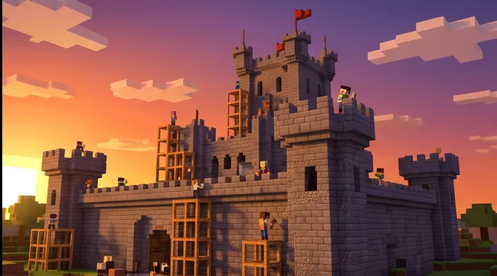 A huge block castle at sunset, preview art