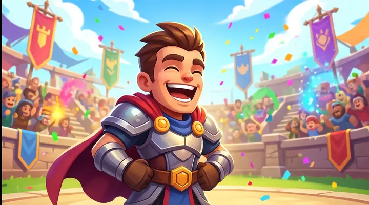 A cartoon hero laughing in an arena, preview art